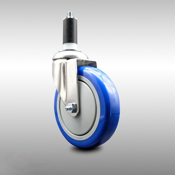 Service Caster 5 Inch 316SS Blue Polyurethane Wheel Swivel 1-3/8 Inch Expanding Stem Caster SCC-SS316EX20S514-PPUB-BLUE-138 - main